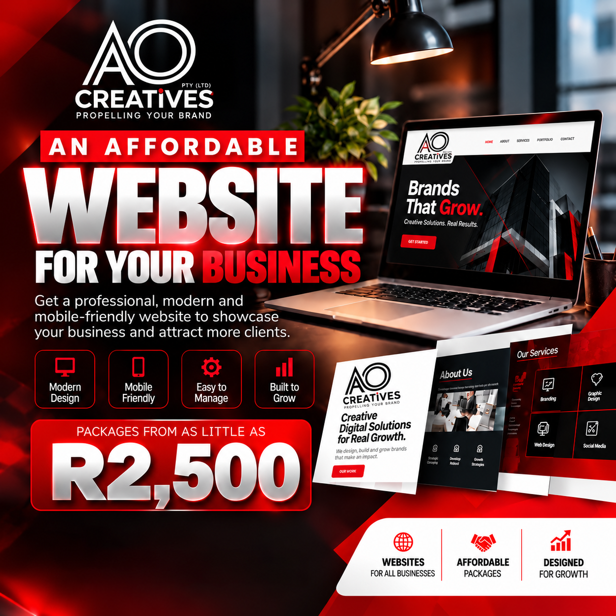 AO website promo flyer — websites from R2,500